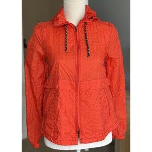 Free People Hooded Windbreaker Packable Jacket Orange Sheer Check Women’s XS
